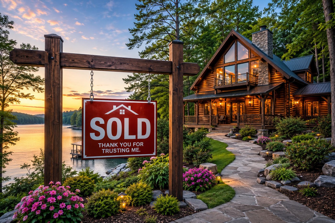 A "Sold" sign in front of a North Georgia mountain
